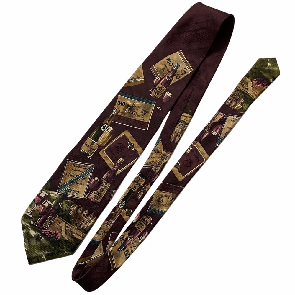 Sedgewick Harry Rosen Silk Wine Lovers Brown Novelty Tie Necktie OS